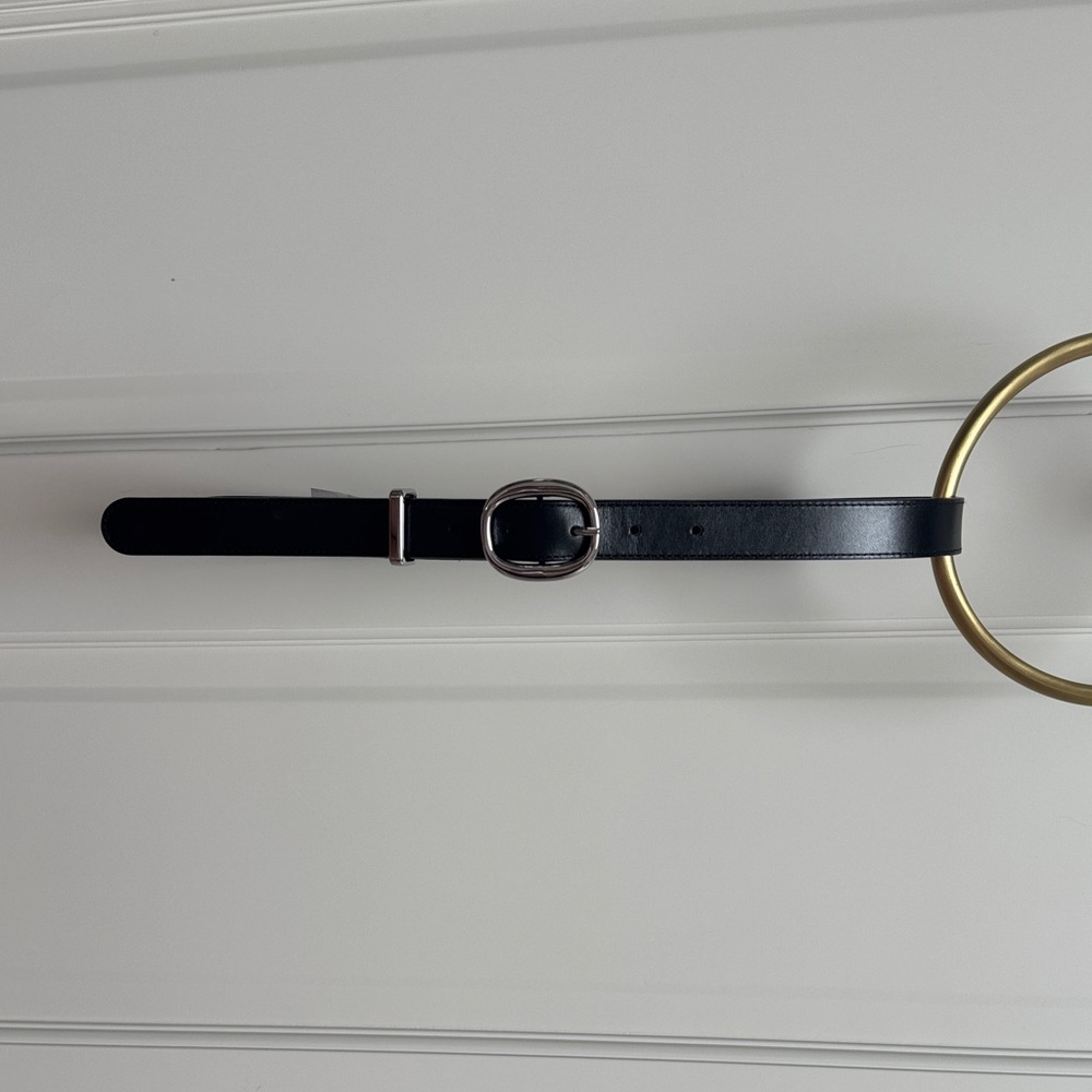 Aritzia Black Leather Belt with Brass Details